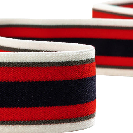 Black, Red and Green Striped Elastic Trim - 1.25"