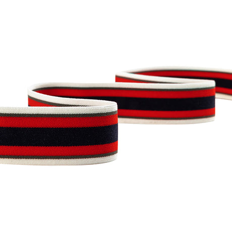 Black, Red and Green Striped Elastic Trim - 1.25"