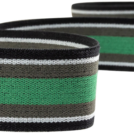 Green, Gray and Black Striped Elastic Trim - 1.25"