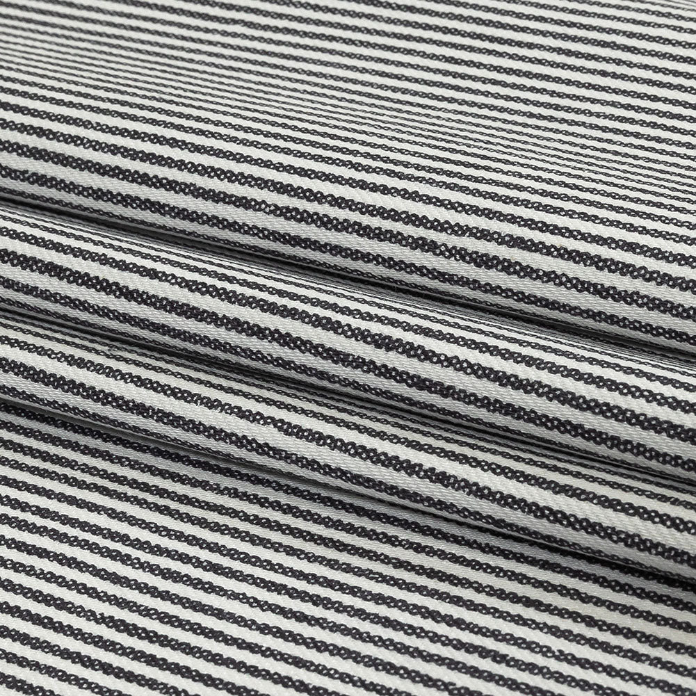 White and Dark Gray Loopy Stripes Stretch Cotton Twill