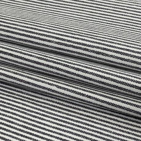 White and Dark Gray Loopy Stripes Stretch Cotton Twill
