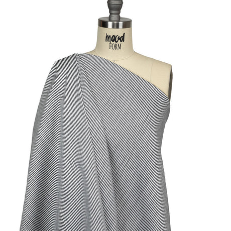 White and Dark Gray Loopy Stripes Stretch Cotton Twill