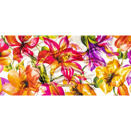 Mood Exclusive Italian Magenta, Orange and Green Lilies Silk Charmeuse