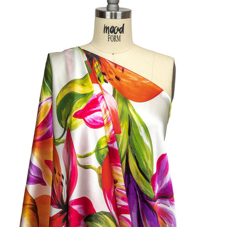 Mood Exclusive Italian Magenta, Orange and Green Lilies Silk Charmeuse