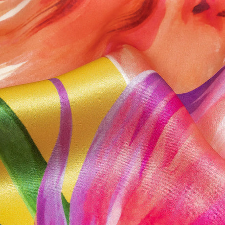 Mood Exclusive Italian Purple, Strawberry Pink and Yellow Lilies Silk Charmeuse