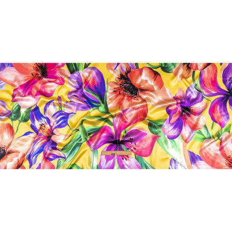 Mood Exclusive Italian Purple, Strawberry Pink and Yellow Lilies Silk Charmeuse