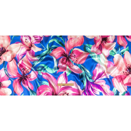 Mood Exclusive Italian Pink, Cascade and Blue Lilies Silk Charmeuse