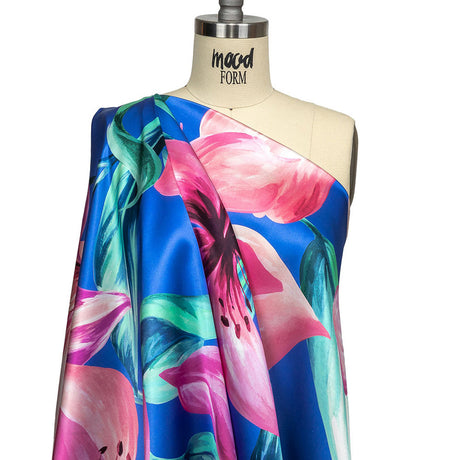 Mood Exclusive Italian Pink, Cascade and Blue Lilies Silk Charmeuse