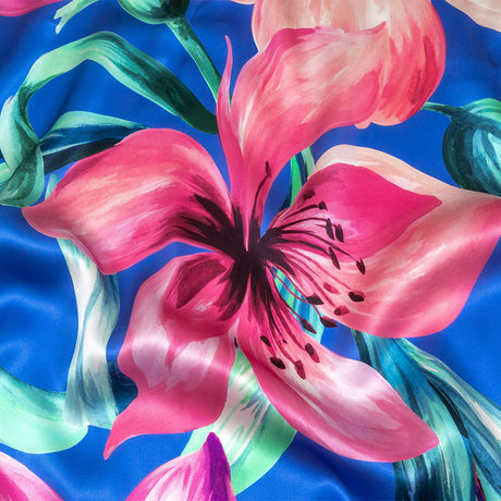 Mood Exclusive Italian Pink, Cascade and Blue Lilies Silk Charmeuse