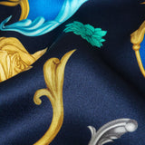 Mood Exclusive Italian Navy, Blue and Gold Rose Filigree Silk Charmeuse
