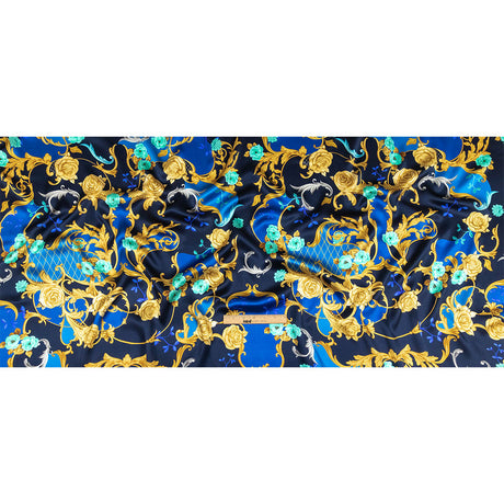 Mood Exclusive Italian Navy, Blue and Gold Rose Filigree Silk Charmeuse
