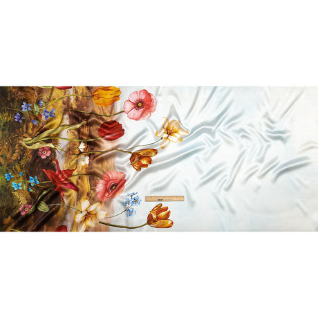 Mood Exclusive Italian Bit of Blue, Olive and Pink Pastoral Floral Border Printed Silk Charmeuse