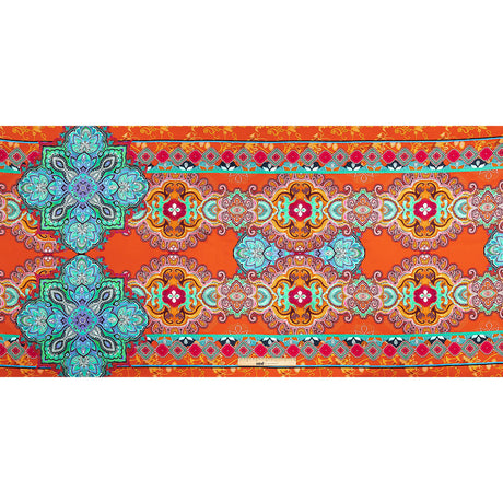 Mood Exclusive Italian Red, Lime and Beige Floral Tile Silk Charmeuse
