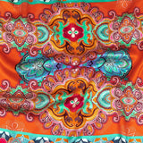 Mood Exclusive Italian Red, Lime and Beige Floral Tile Silk Charmeuse