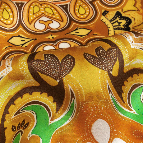 Mood Exclusive Italian Black, Gold and Green Floral Tile Silk Charmeuse