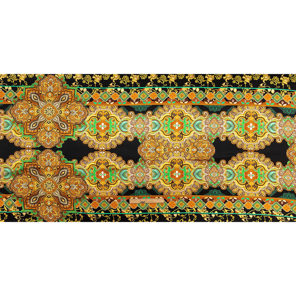 Mood Exclusive Italian Black, Gold and Green Floral Tile Silk Charmeuse