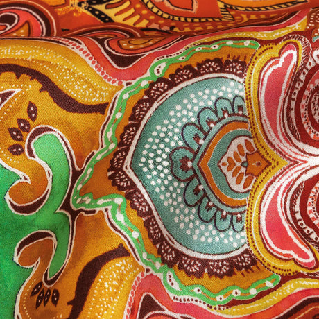 Mood Exclusive Italian Vibrant Green, Red and Orange Floral Tile Silk Charmeuse