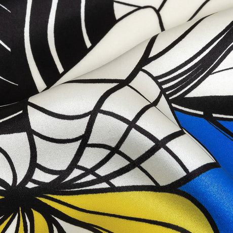 Mood Exclusive Italian Blue, Black and Yellow Art Nouveau Flowers Border Print Silk Charmeuse