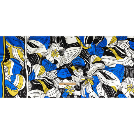 Mood Exclusive Italian Blue, Black and Yellow Art Nouveau Flowers Border Print Silk Charmeuse