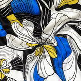Mood Exclusive Italian Blue, Black and Yellow Art Nouveau Flowers Border Print Silk Charmeuse