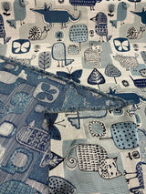 Party Animal Cats Dogs Jacquard Polyester Fabric - Atlantic Blue, Beige Light And Dark Blue, 54" Width (1 Yard)