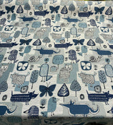 Party Animal Cats Dogs Jacquard Polyester Fabric - Atlantic Blue, Beige Light And Dark Blue, 54" Width (1 Yard)