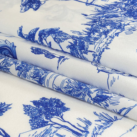Mood Exclusive Italian Blue and Cloud Dancer Elegant Toile Silk Charmeuse