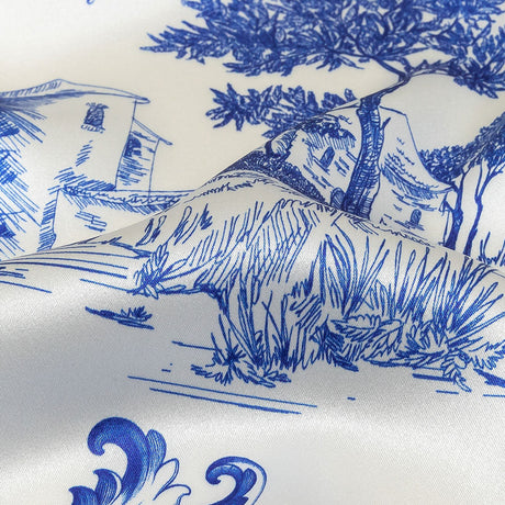 Mood Exclusive Italian Blue and Cloud Dancer Elegant Toile Silk Charmeuse