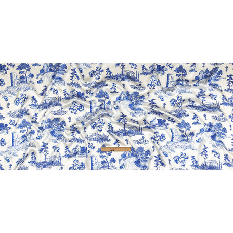 Mood Exclusive Italian Blue and Cloud Dancer Elegant Toile Silk Charmeuse