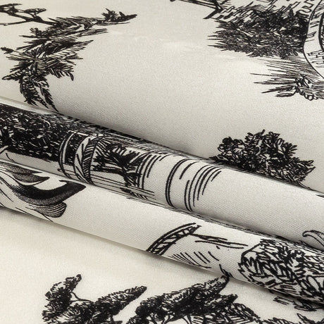 Mood Exclusive Italian Black Bean and Cloud Dancer Elegant Toile Silk Charmeuse