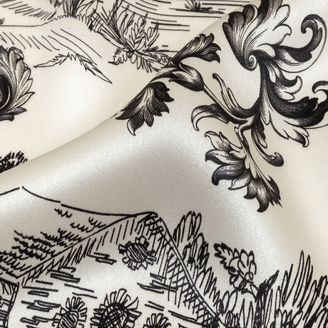 Mood Exclusive Italian Black Bean and Cloud Dancer Elegant Toile Silk Charmeuse