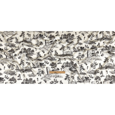 Mood Exclusive Italian Black Bean and Cloud Dancer Elegant Toile Silk Charmeuse