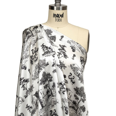 Mood Exclusive Italian Black Bean and Cloud Dancer Elegant Toile Silk Charmeuse