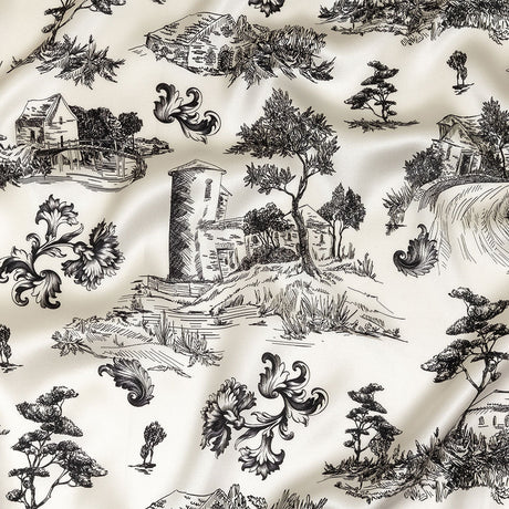 Mood Exclusive Italian Black Bean and Cloud Dancer Elegant Toile Silk Charmeuse