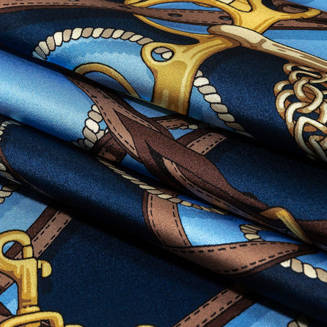 Mood Exclusive Italian Blue, Brown and Gold Bridles and Reins Silk Charmeuse Panel