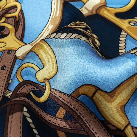 Mood Exclusive Italian Blue, Brown and Gold Bridles and Reins Silk Charmeuse Panel