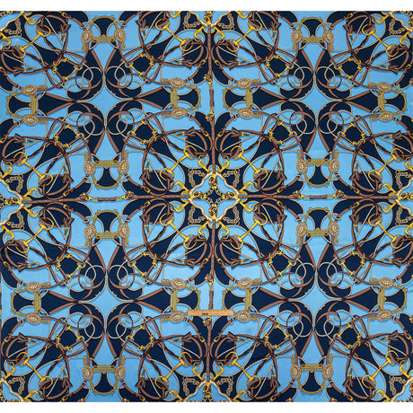 Mood Exclusive Italian Blue, Brown and Gold Bridles and Reins Silk Charmeuse Panel