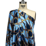 Mood Exclusive Italian Blue, Brown and Gold Bridles and Reins Silk Charmeuse Panel