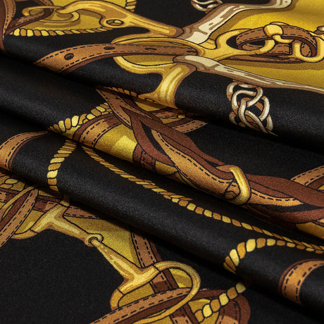 Mood Exclusive Italian Black, Yellow and Brown Bridles and Reins Silk Charmeuse Panel
