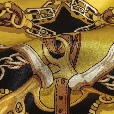 Mood Exclusive Italian Black, Yellow and Brown Bridles and Reins Silk Charmeuse Panel