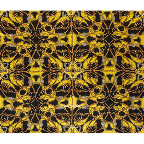 Mood Exclusive Italian Black, Yellow and Brown Bridles and Reins Silk Charmeuse Panel