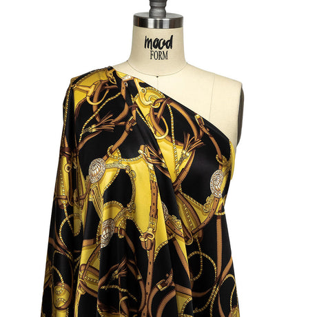 Mood Exclusive Italian Black, Yellow and Brown Bridles and Reins Silk Charmeuse Panel