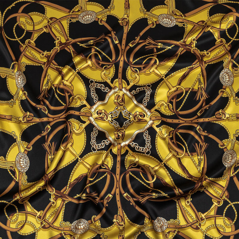 Mood Exclusive Italian Black, Yellow and Brown Bridles and Reins Silk Charmeuse Panel