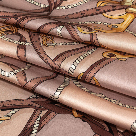 Mood Exclusive Italian Beige, Taupe and Gold Bridles and Reins Silk Charmeuse Panel