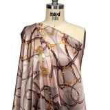 Mood Exclusive Italian Beige, Taupe and Gold Bridles and Reins Silk Charmeuse Panel