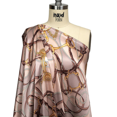 Mood Exclusive Italian Beige, Taupe and Gold Bridles and Reins Silk Charmeuse Panel