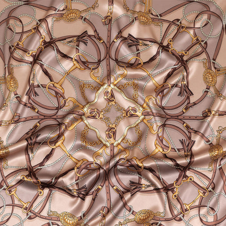 Mood Exclusive Italian Beige, Taupe and Gold Bridles and Reins Silk Charmeuse Panel
