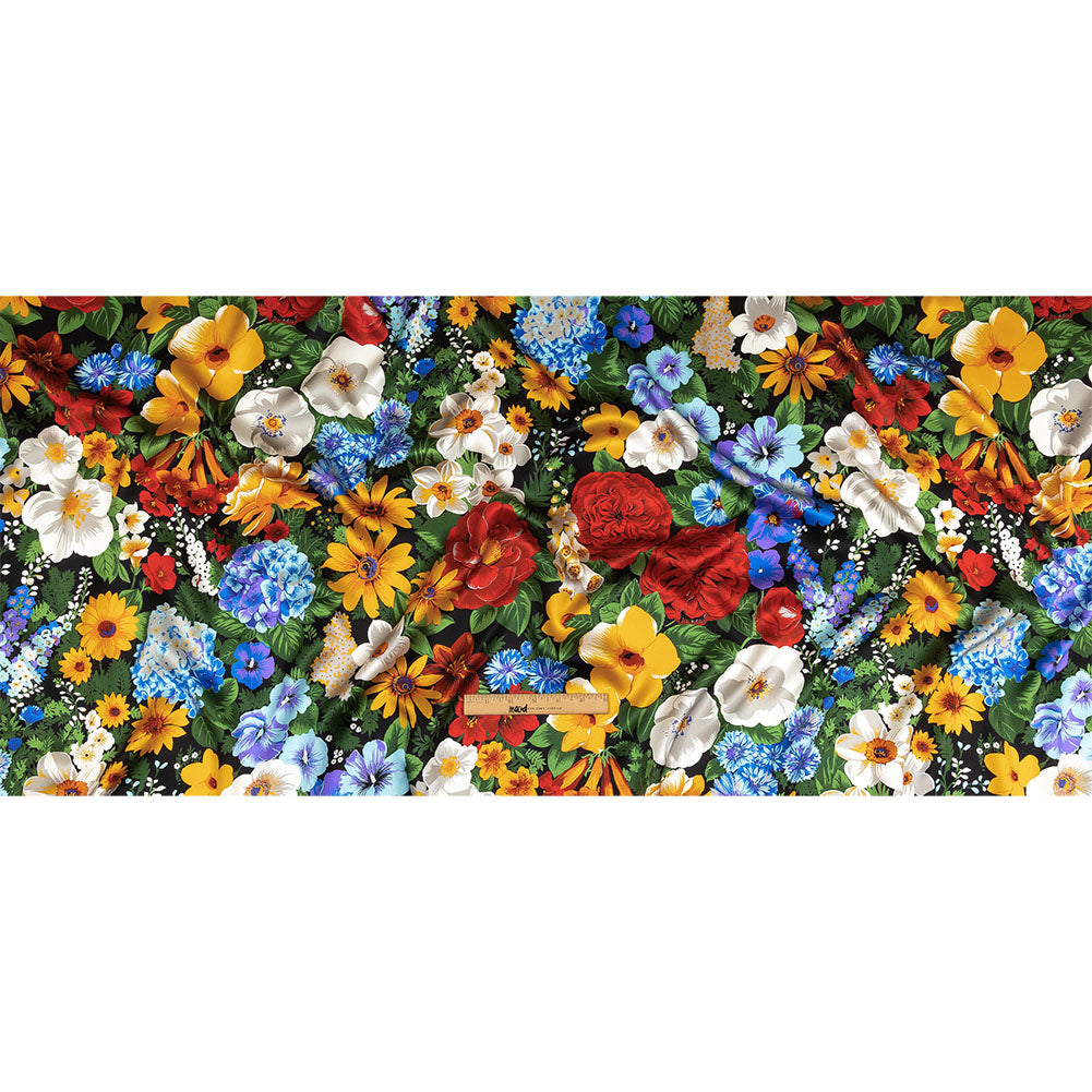 Mood Exclusive Italian Red, Yellow and Blue Floral Silk Charmeuse