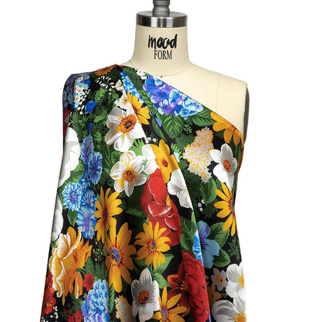 Mood Exclusive Italian Red, Yellow and Blue Floral Silk Charmeuse