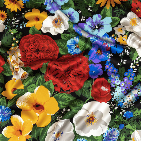 Mood Exclusive Italian Red, Yellow and Blue Floral Silk Charmeuse